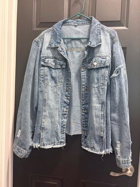 Light Blue Distressed Denim Jacket - Casual Jean Jacket